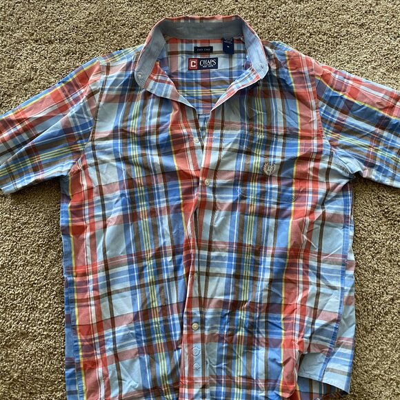 Chaps Easy Care Red and Blue Short Sleeve Shirt - Picture 1 of 3